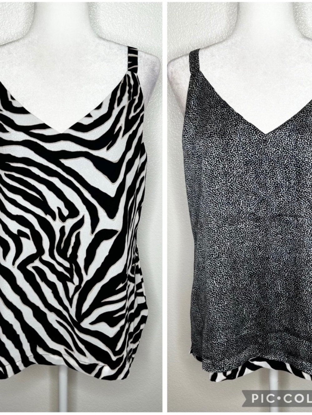 White House Black Market Womens Zebra Dotted Print V-Neck Sleeveless Top Size M